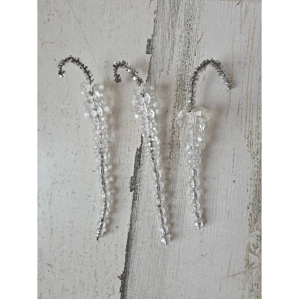 Vintage beaded icicle tinsel ornament Xmas tree